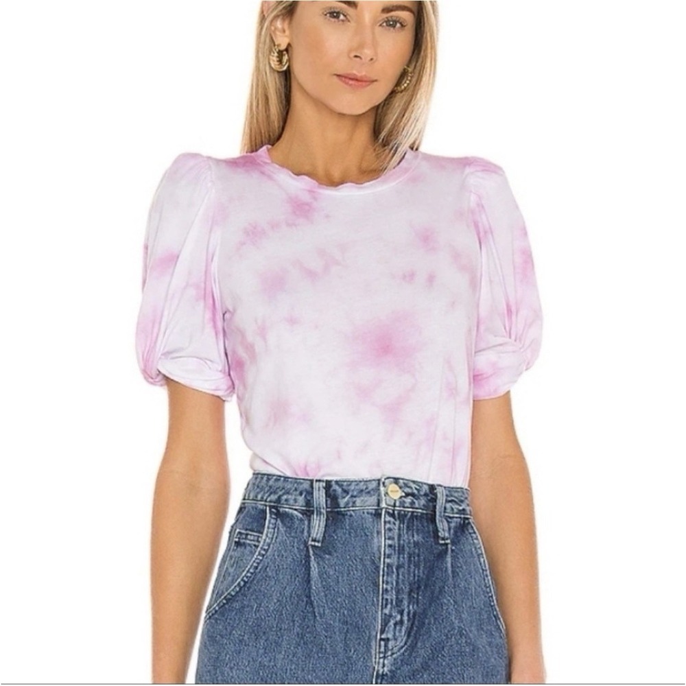 Generation Love Naomi Tie-Dye Puff Sleeve T-Shirt Blouse Pink White Small